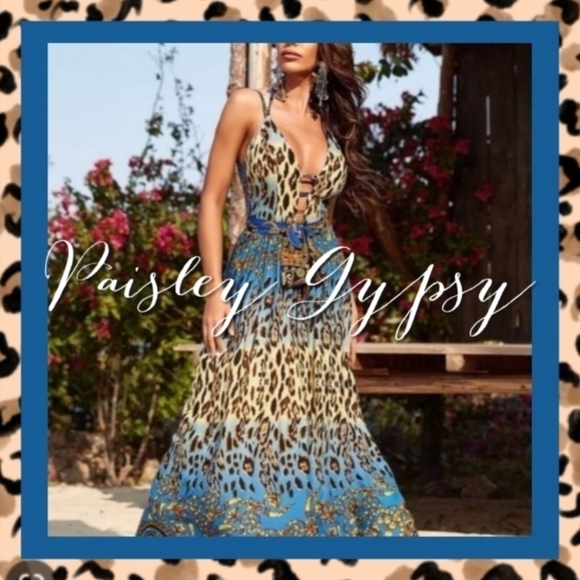 LEOPARD BACKLESS PLUNGING SPAGHETTI STRAP PREMIUM QUALITY DRESS - Picture 4 of 16